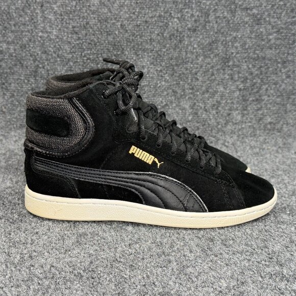 Puma Vikky Sneakers Women's Size 7.5 Black Suede High Hi Lace Up Retro Shoes - Picture 1 of 11